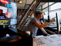 Station manager, Jennifer Mulcare-Sullivan, prepares for her sendoff, before the staion stops broadcasting over the air and transitions to online only.  The University of Massachusetts Dartmouth radio station, WUMD, stopped broadcasting over the airwaves after 42 continuous years.   It will now continue to broadcast strictly over the internet at www.umd.rocks   [ PETER PEREIRA/THE STANDARD-TIMES/SCMG ]